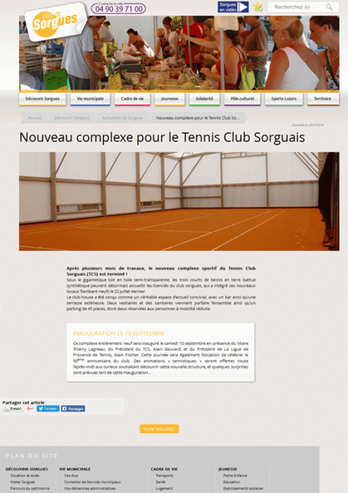 Tennis de Sorgues - un complexe sportif à la pointe : l'article.